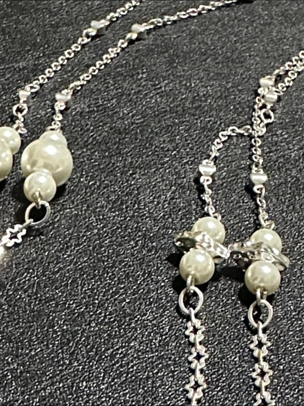 Dillards Silver Tone Faux Pearl Station Necklace